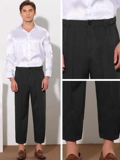 Men's Solid Color Elastic Waist Ankle Length Tapered Cropped Dress Pants