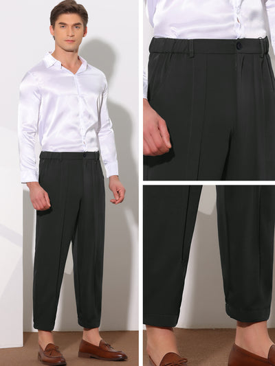 Men's Solid Color Elastic Waist Ankle Length Tapered Cropped Dress Pants