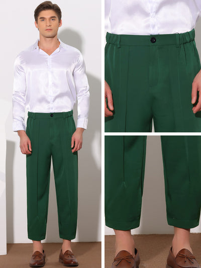 Men's Solid Color Elastic Waist Ankle Length Tapered Cropped Dress Pants