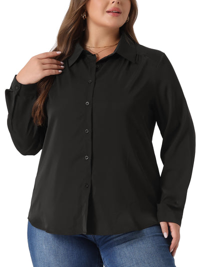 Plus Size Chiffon Shirt for Women Long Sleeve Button Down Collared Business Office Blouses Tops