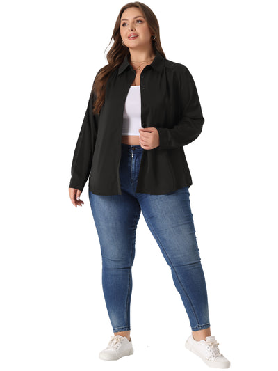 Plus Size Chiffon Shirt for Women Long Sleeve Button Down Collared Business Office Blouses Tops