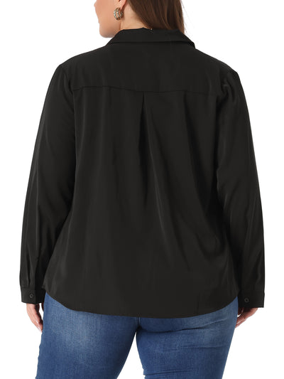 Plus Size Chiffon Shirt for Women Long Sleeve Button Down Collared Business Office Blouses Tops