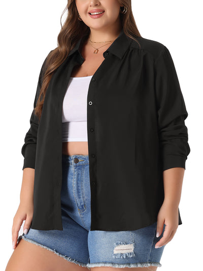 Plus Size Chiffon Shirt for Women Long Sleeve Button Down Collared Business Office Blouses Tops