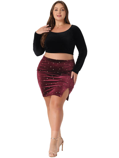 Bublédon Plus Size Skirt for Women Party Bodycon Floral Velvet Mini Skirts