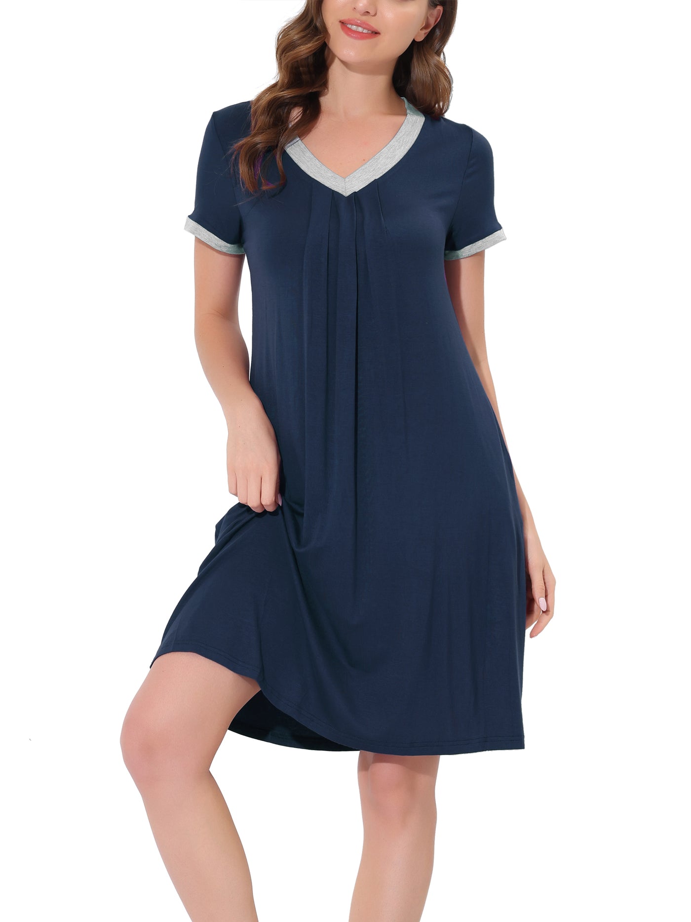 Bublédon Women's Pajama Dress Nightshirt Sleepwear V-Neck with Pockets Lounge Nightgown