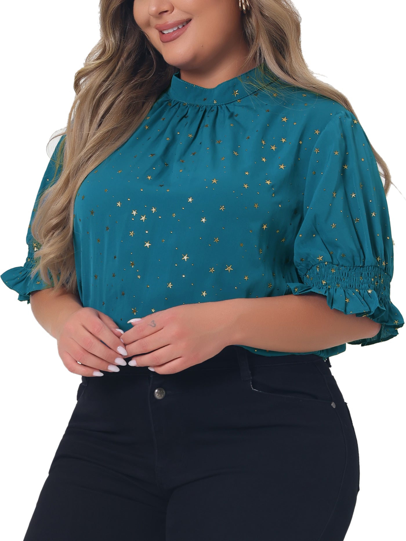 Bublédon Woven Relax Fit Stars Elbow Sleeve Blouse