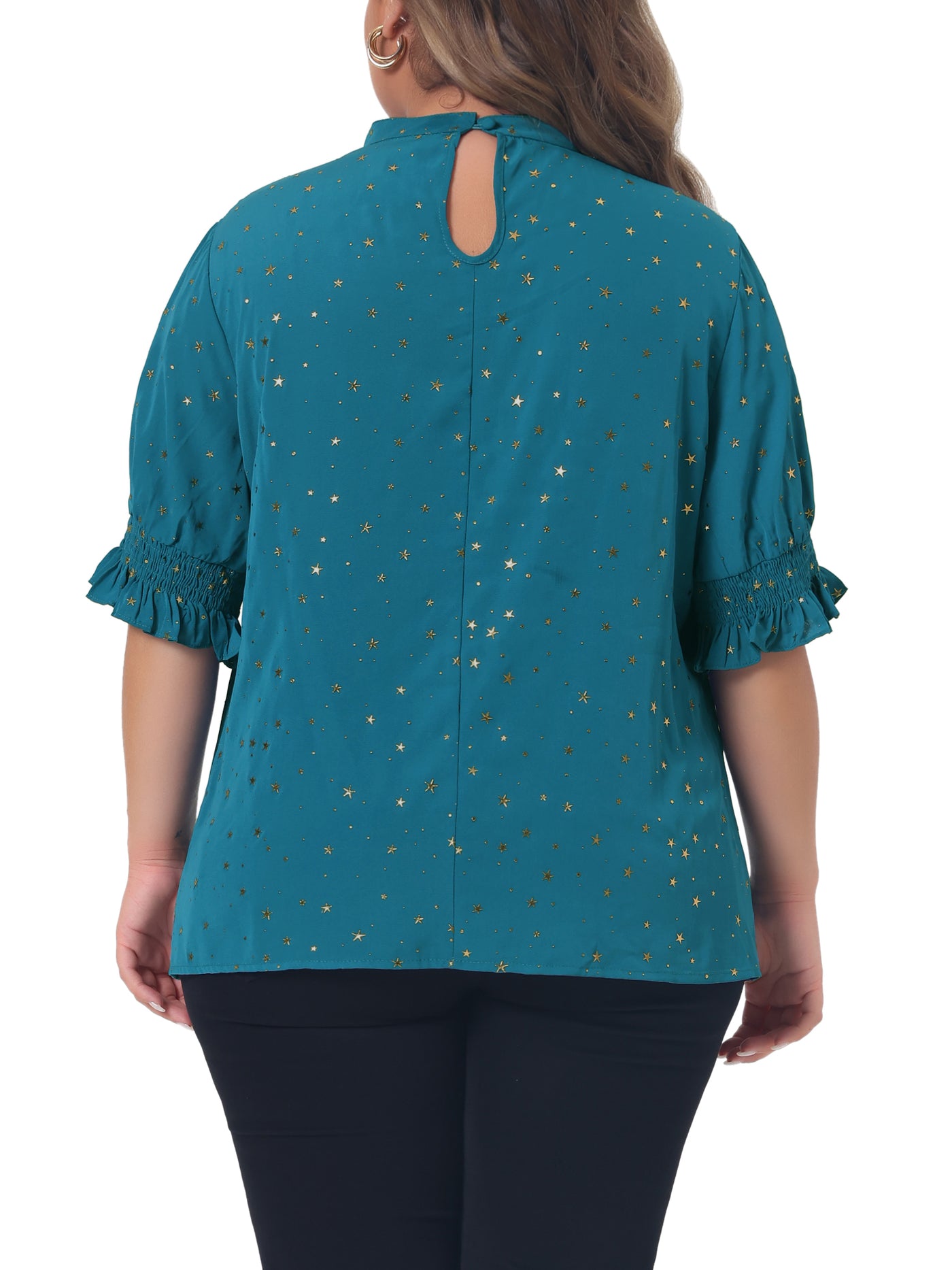 Bublédon Woven Relax Fit Stars Elbow Sleeve Blouse