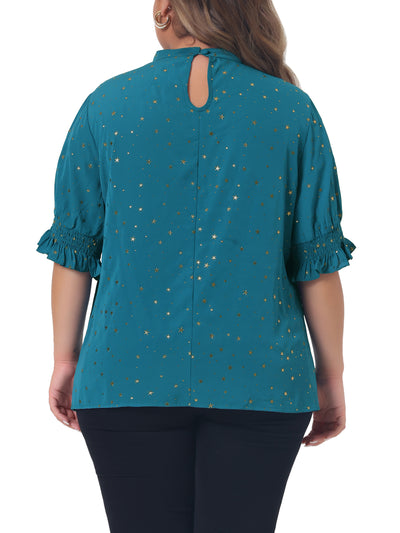 Woven Relax Fit Stars Elbow Sleeve Blouse