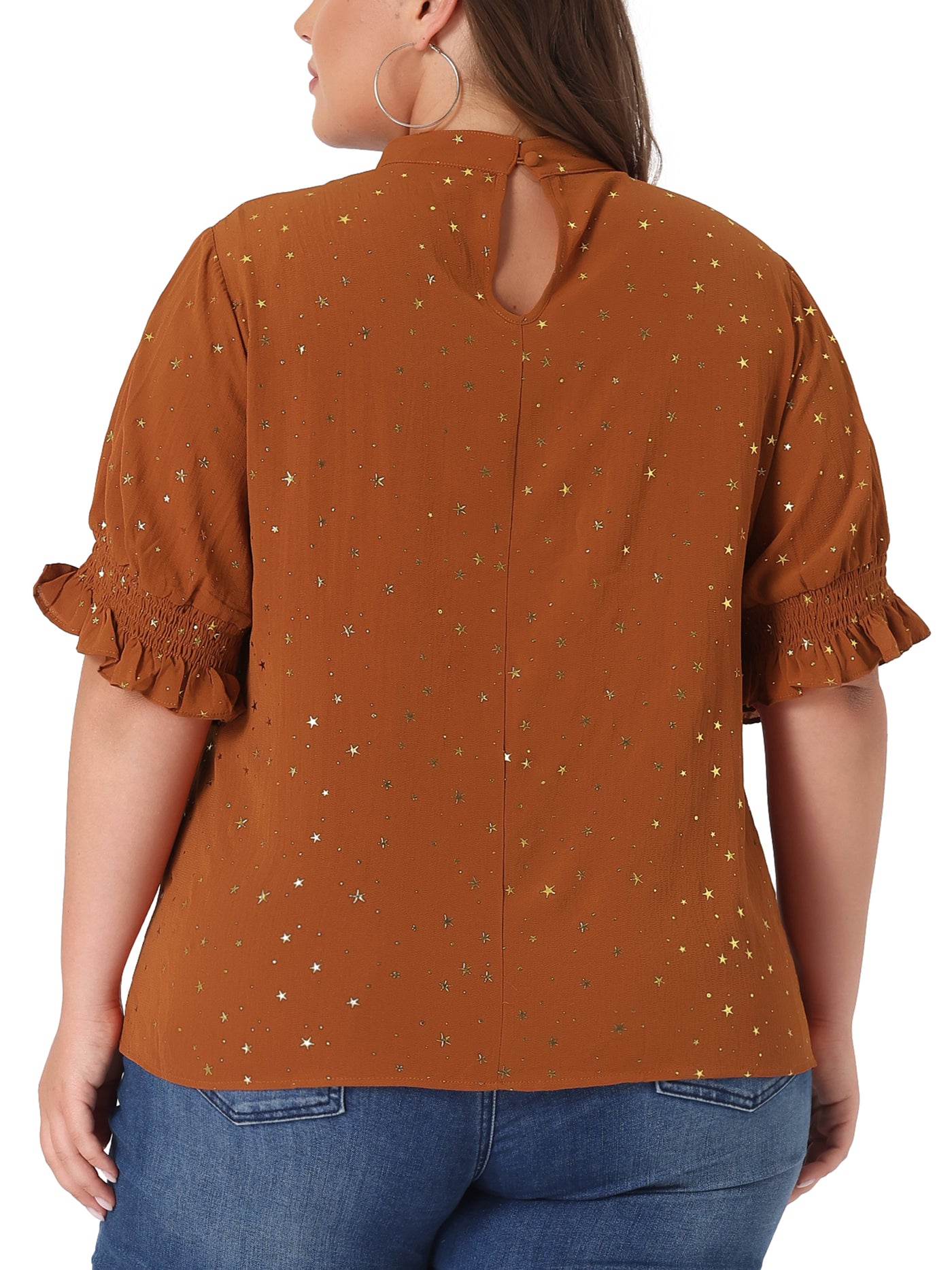 Bublédon Woven Relax Fit Stars Elbow Sleeve Blouse