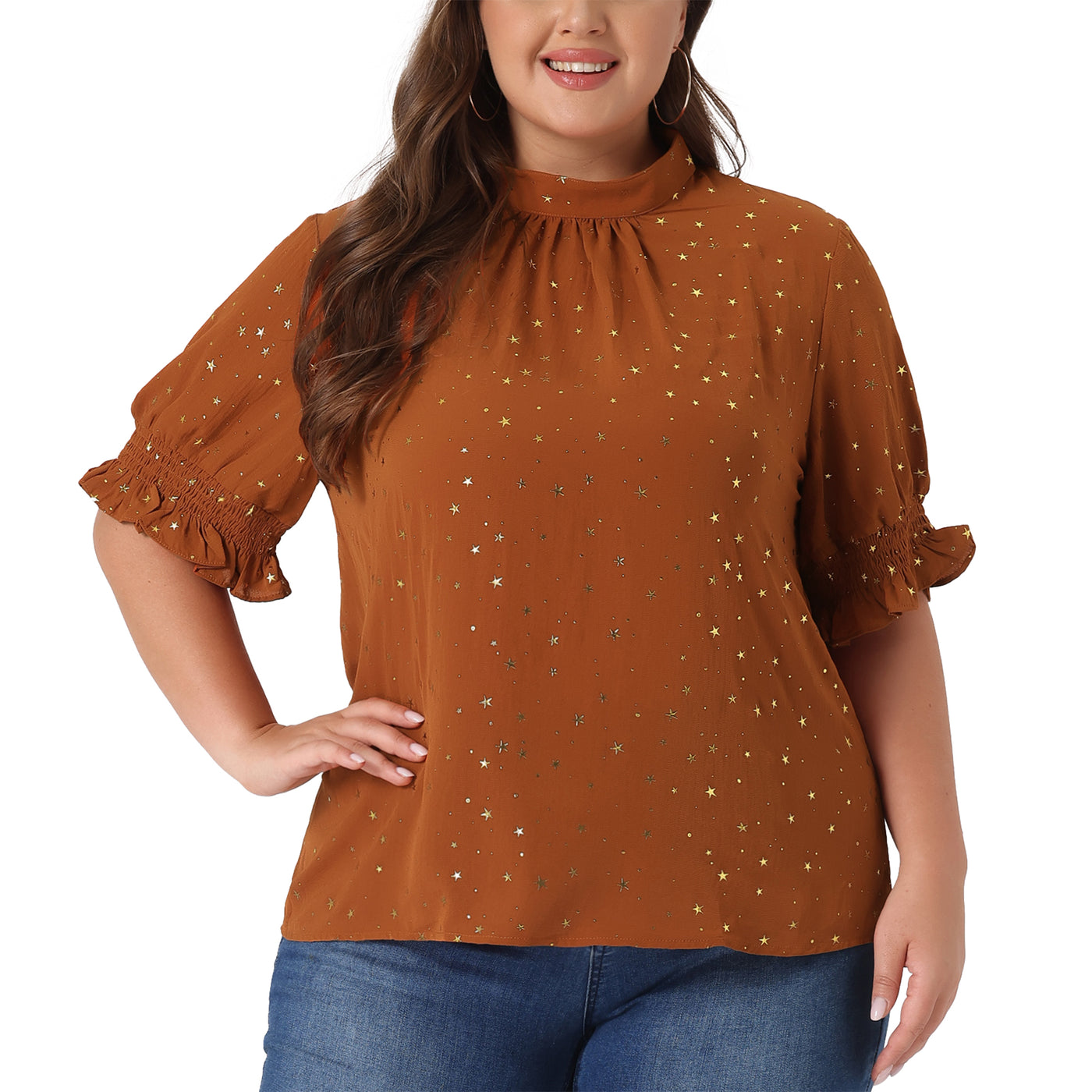 Bublédon Woven Relax Fit Stars Elbow Sleeve Blouse