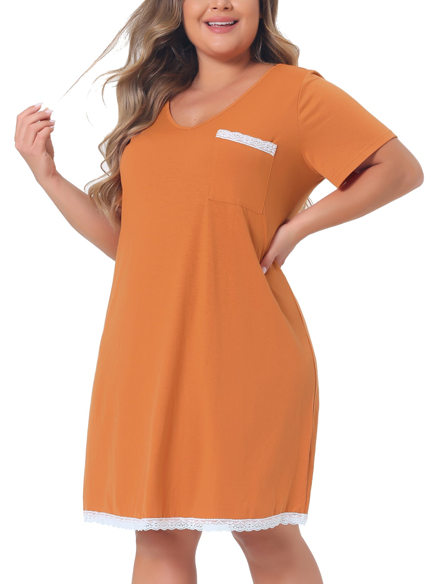 Bublédon Plus Size Nightgown Sleepwear for Women Soft Sleepshirt Short Sleeve Lace Trim Pajama Nightshirt