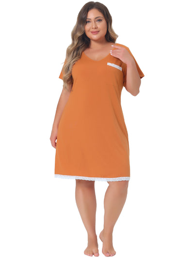 Plus Size Nightgown Sleepwear for Women Soft Sleepshirt Short Sleeve Lace Trim Pajama Nightshirt