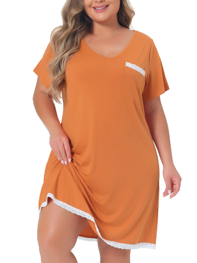 Plus Size Nightgown Sleepwear for Women Soft Sleepshirt Short Sleeve Lace Trim Pajama Nightshirt