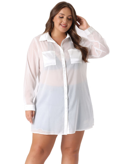 Bublédon Satin H Line Button Up Long Sleeve Shirt