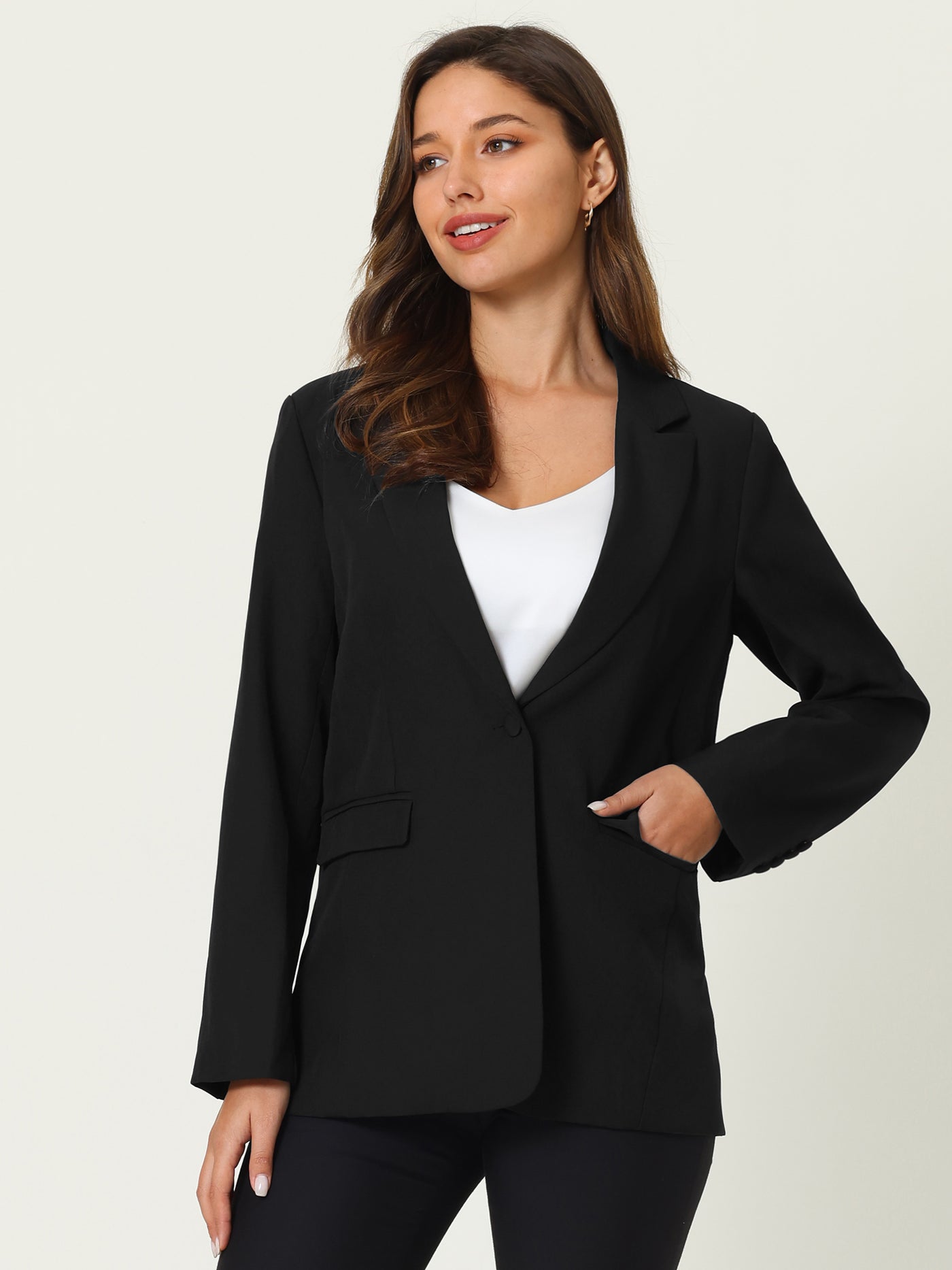 Bublédon Women's Office Formal Jacket Long Sleeve 1 Button Blazer