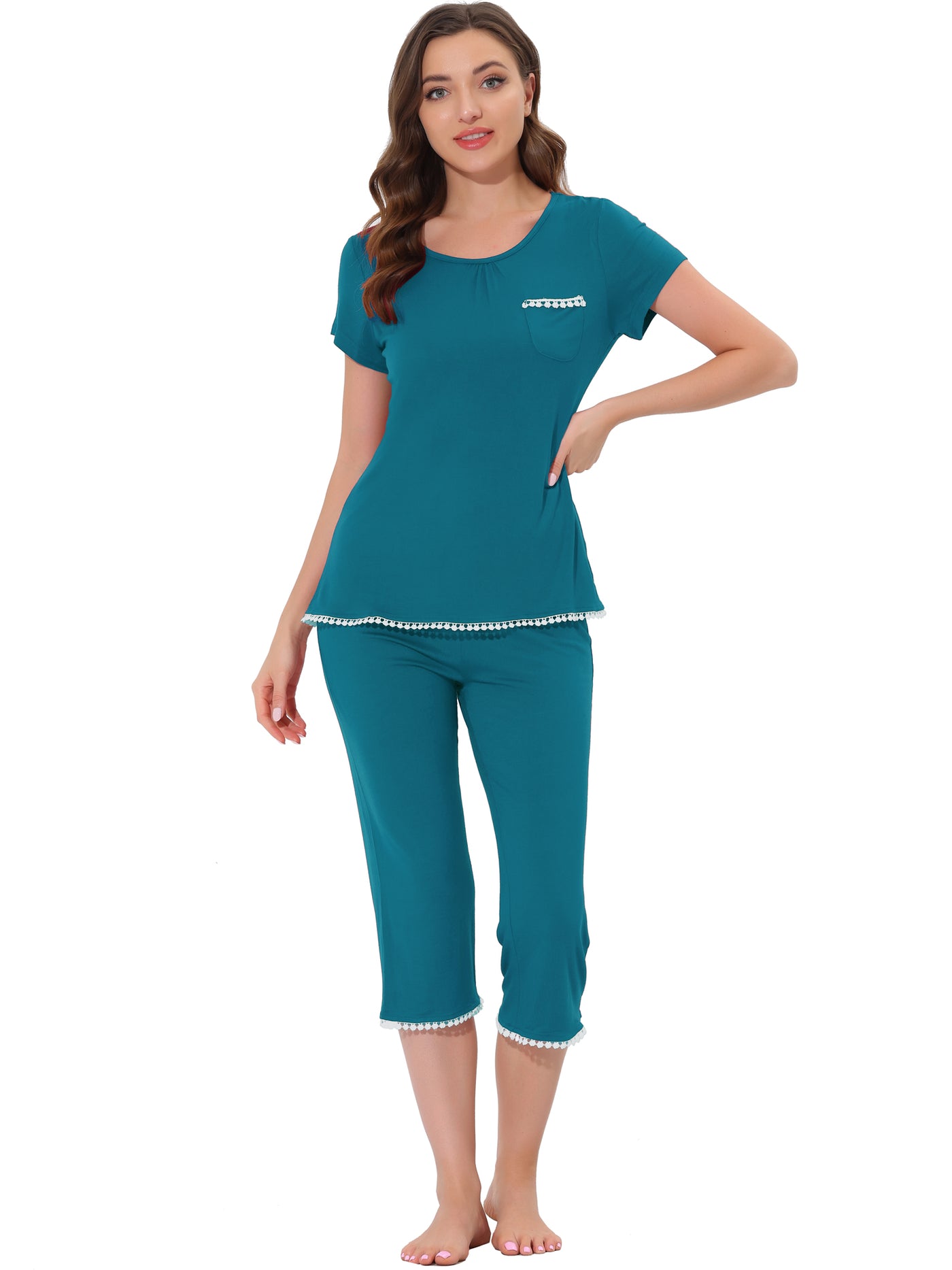 Bublédon Women's Lounge Sleepwear Pajama Round Neck Capri Nightwear Casual Sets