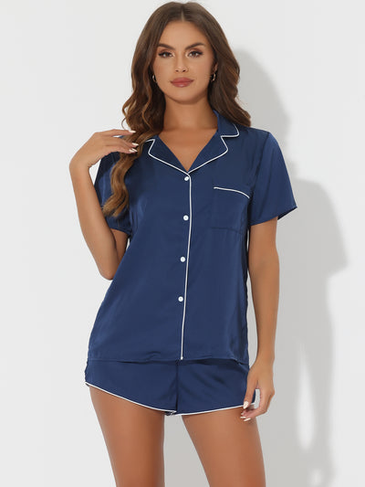 Women's Satin 2pcs Lounge Sleepwear T-Shirt and Shorts Polka Dots Pajama Sets