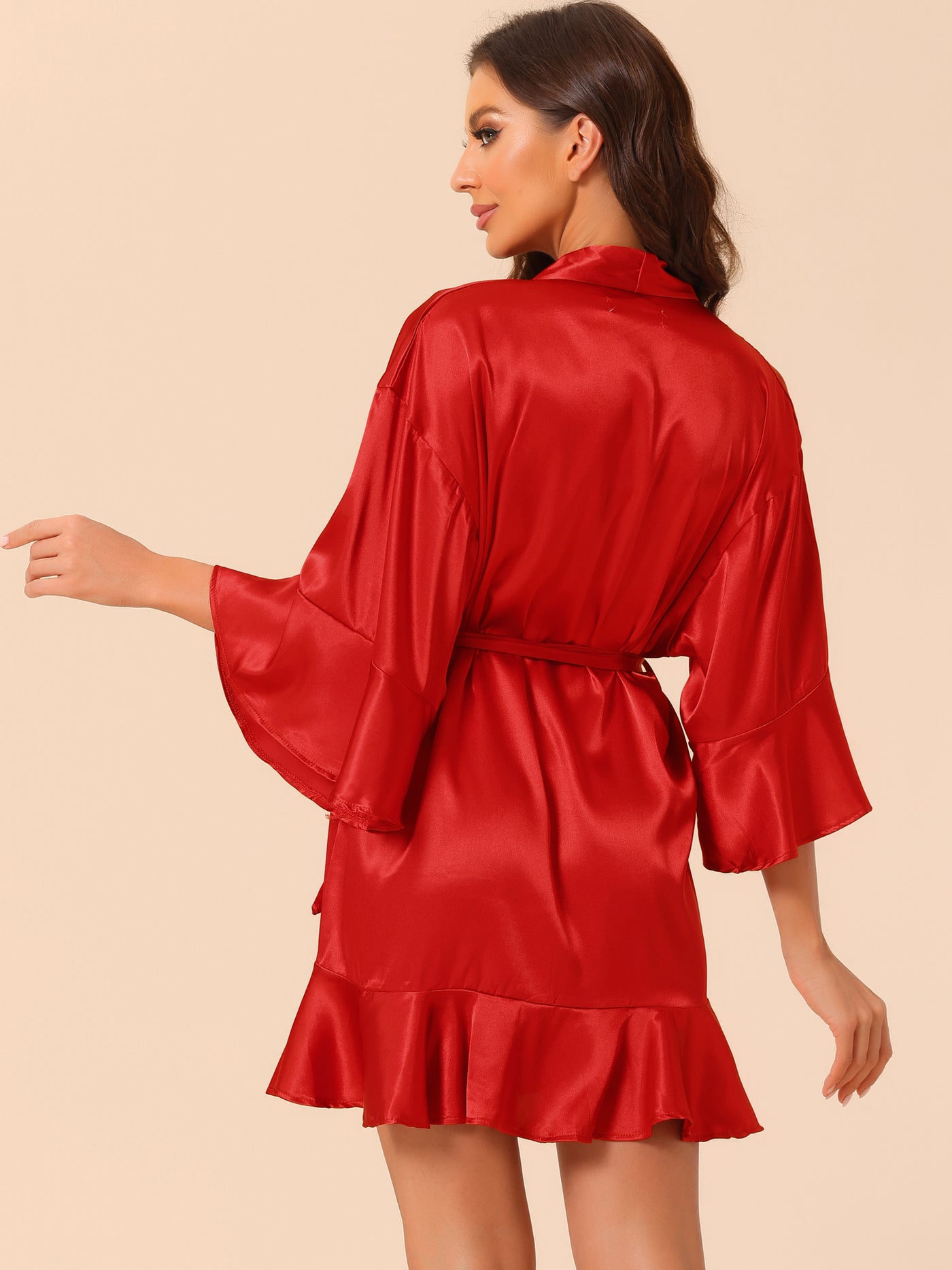 Bublédon Womens Satin Pajama Silky 3/4 Sleeves Tie Waist Loungewear Robes