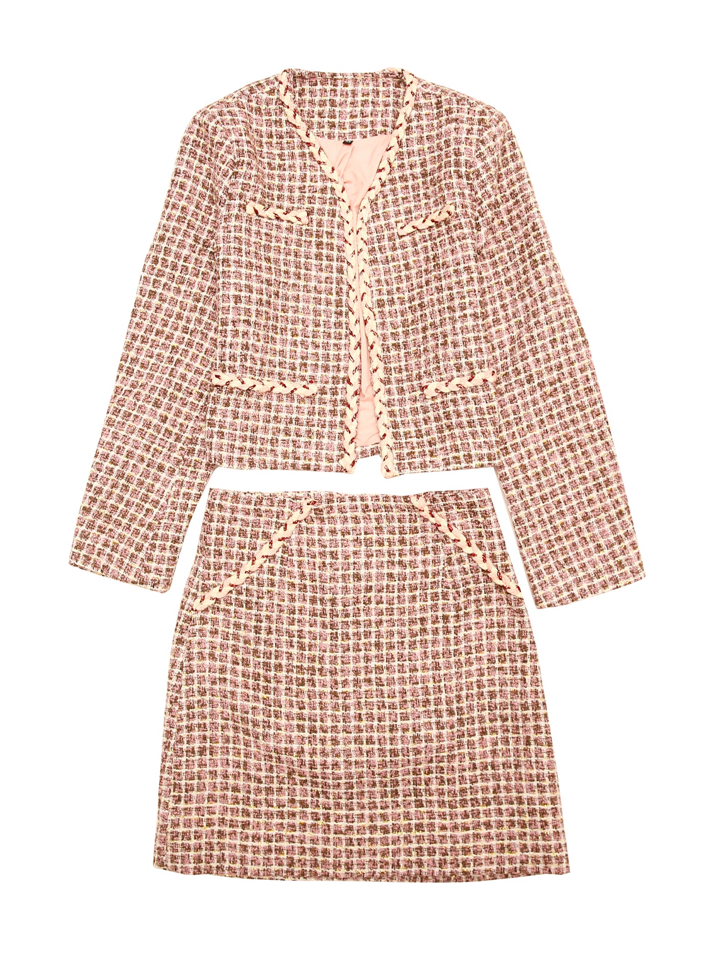 Bublédon Women's Plaid Tweed Suit Set 2 Piece Outfits Short Blazer Jacket and Skirt Sets