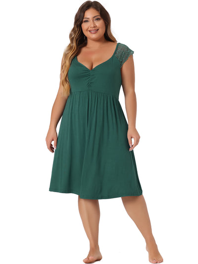 Women's Plus Size Nightgown Sleepwear Lace Cap Sleeve Sleep Dress V Neck Nightwear Loungewear