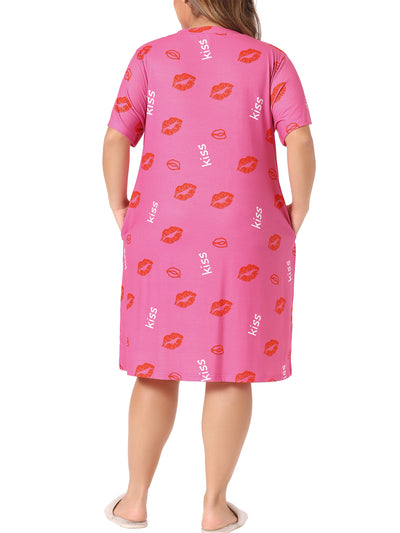 Women's Plus Size V Neck Star Short Sleeve Sleepwear Nightdress