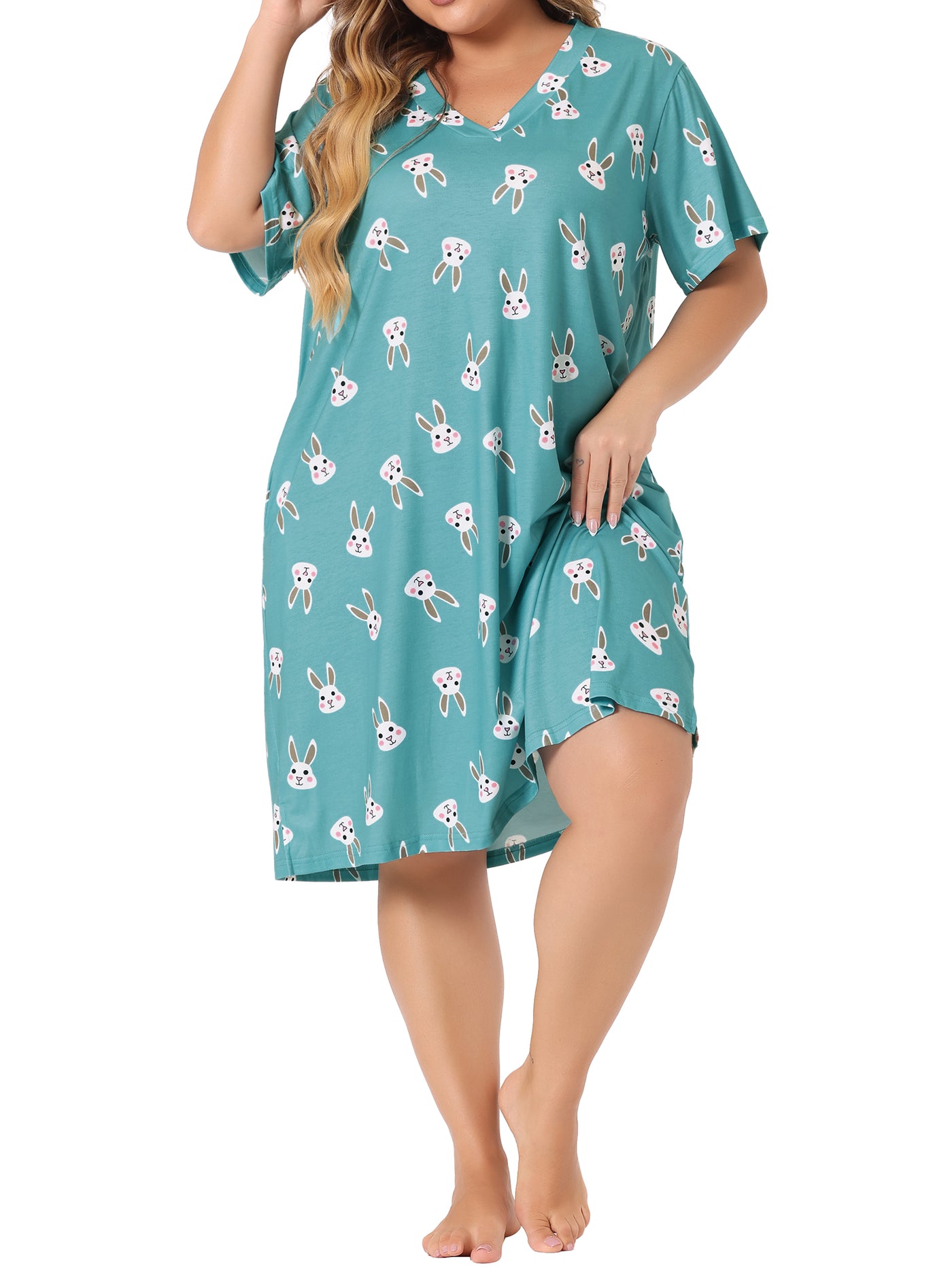 Bublédon Women's Plus Size V Neck Star Short Sleeve Sleepwear Nightdress