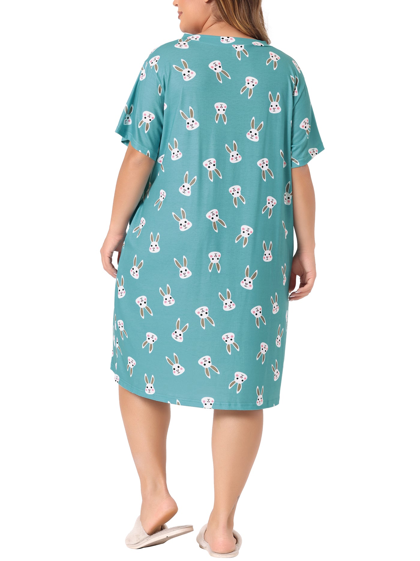 Bublédon Women's Plus Size V Neck Star Short Sleeve Sleepwear Nightdress