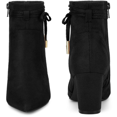 Pointed Toe Bow Block Heel Ankle Boots for Women