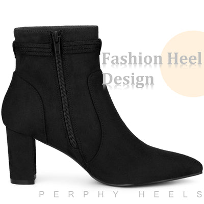 Pointed Toe Bow Block Heel Ankle Boots for Women