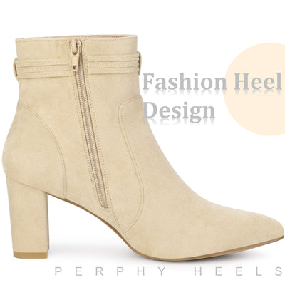 Pointed Toe Bow Block Heel Ankle Boots for Women