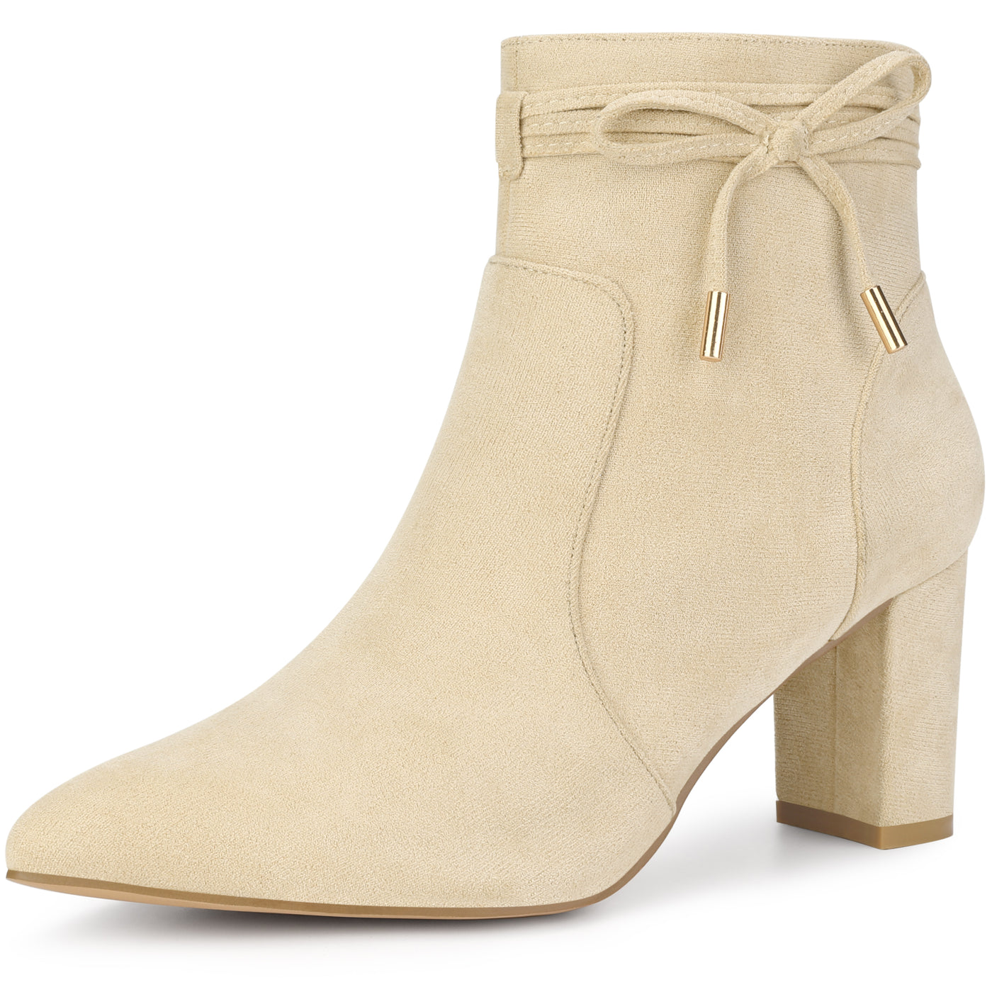 Bublédon Pointed Toe Bow Block Heel Ankle Boots for Women