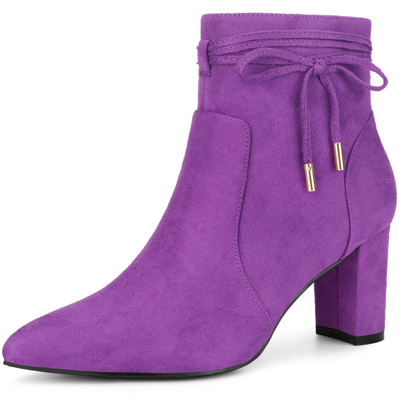 Bublédon Pointed Toe Bow Block Heel Ankle Boots for Women