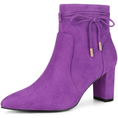 Pointed Toe Bow Block Heel Ankle Boots for Women