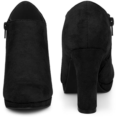 Round Toe Platform Block Heel Ankle Booties for Women