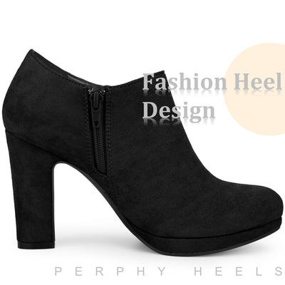 Round Toe Platform Block Heel Ankle Booties for Women