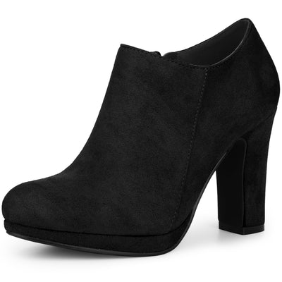 Round Toe Platform Block Heel Ankle Booties for Women