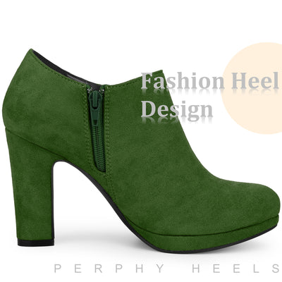 Round Toe Platform Block Heel Ankle Booties for Women