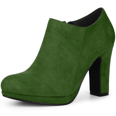 Round Toe Platform Block Heel Ankle Booties for Women