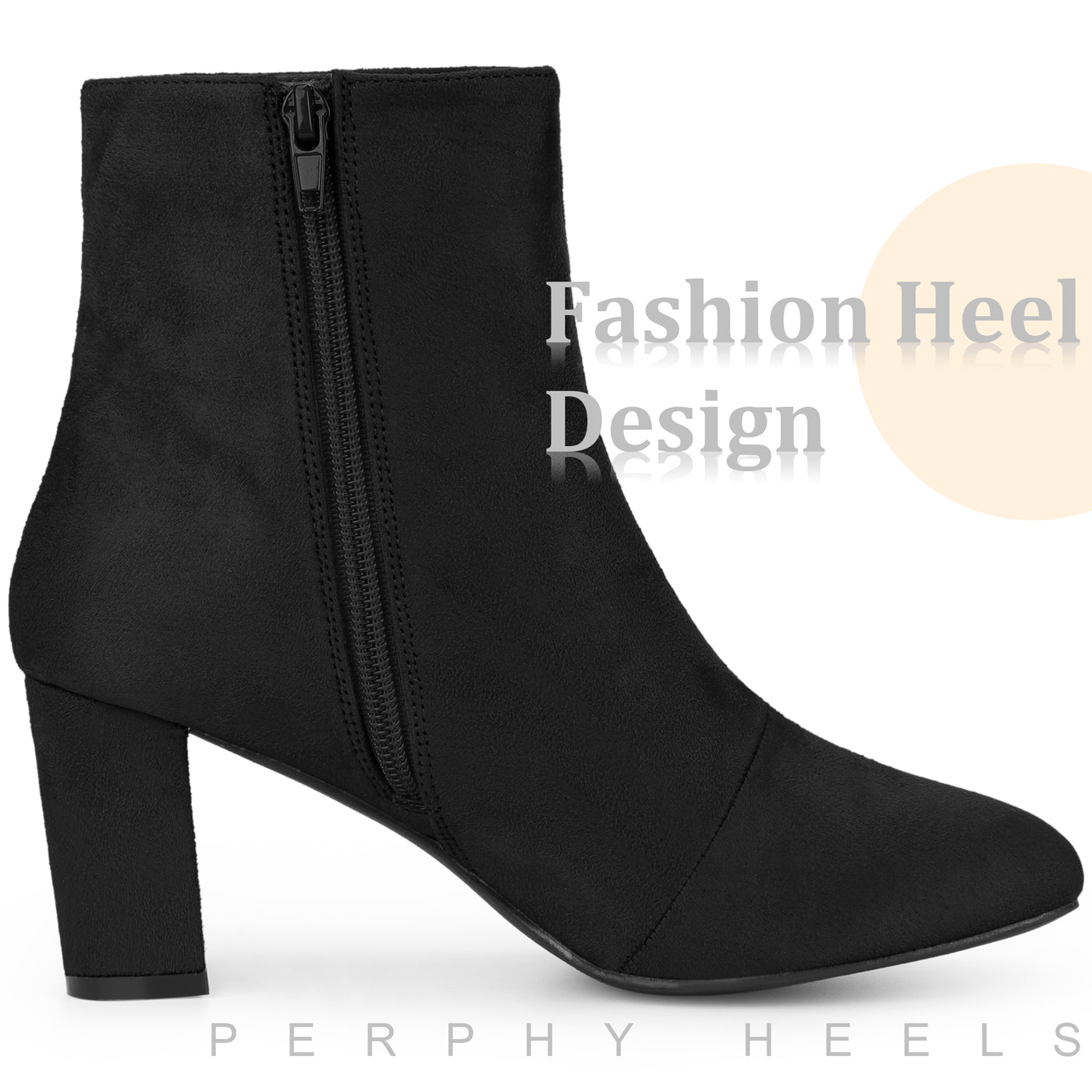 Bublédon Square Toe Block Heel Ankle Boots for Women