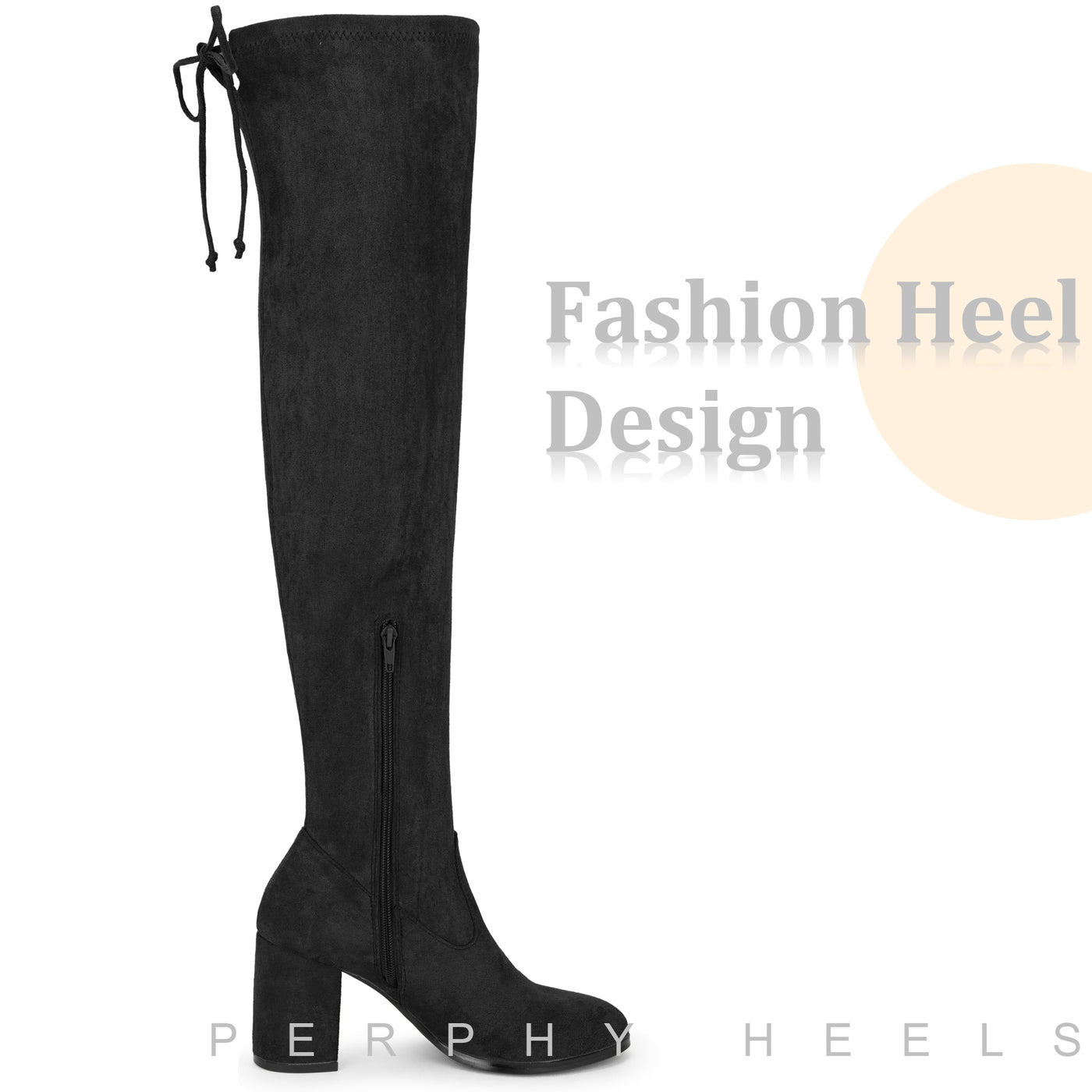 Bublédon Round Toe Chunky Heel Over the Knee Boots for Women