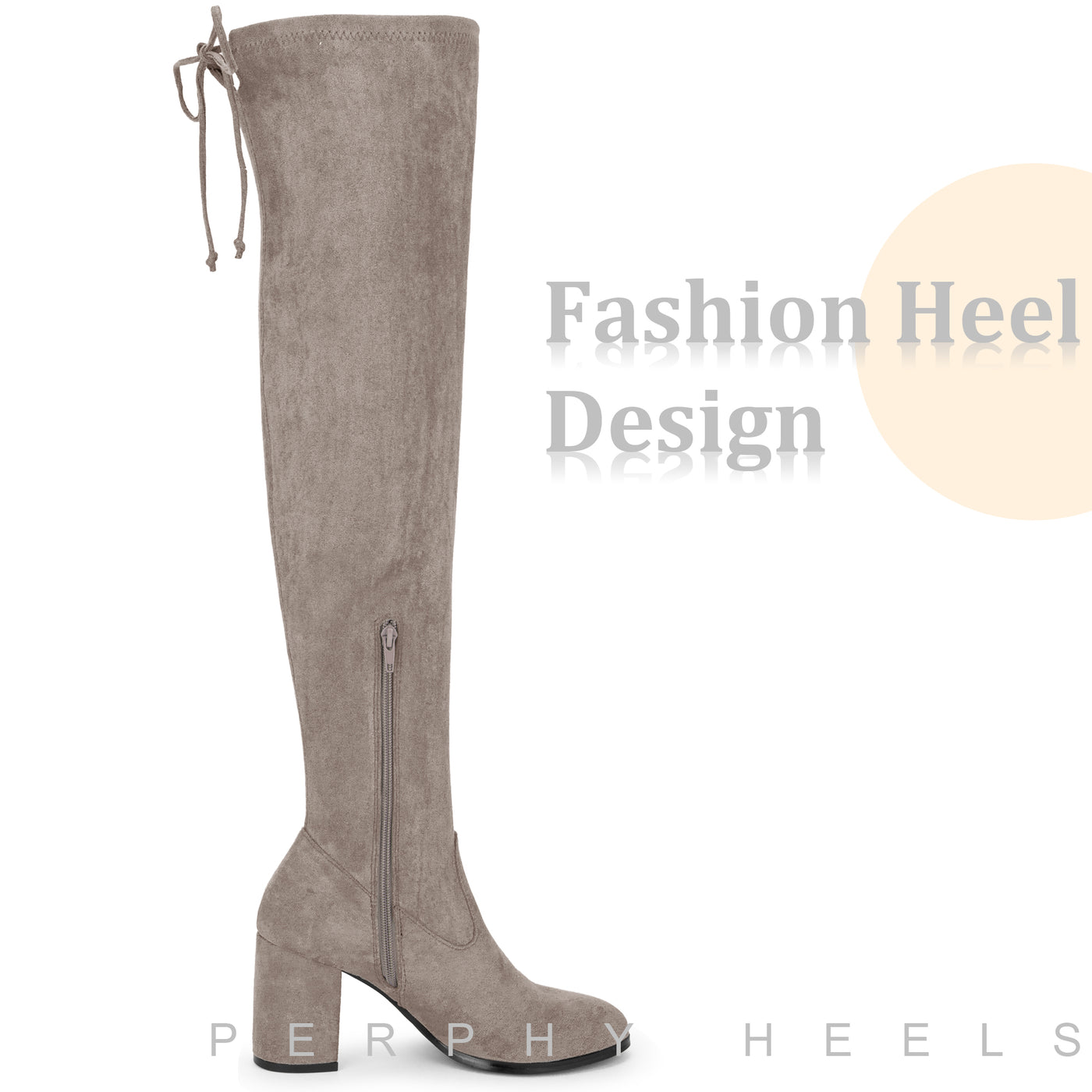 Bublédon Round Toe Chunky Heel Over the Knee Boots for Women