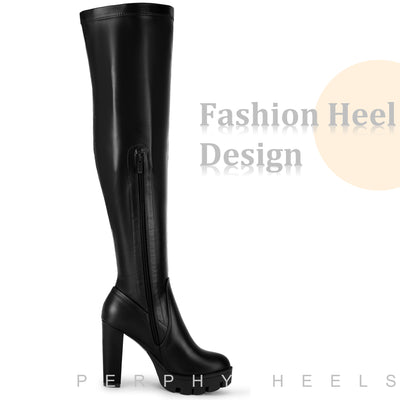 Platform Chunky Heels Over the Knee High Boots for Women