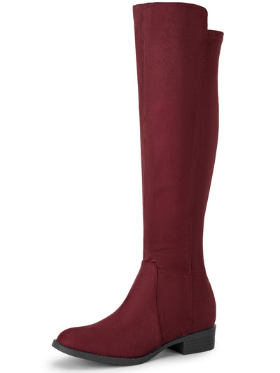 Bublédon Round Toe Side Zip Chunky Heels Knee High Boots for Women