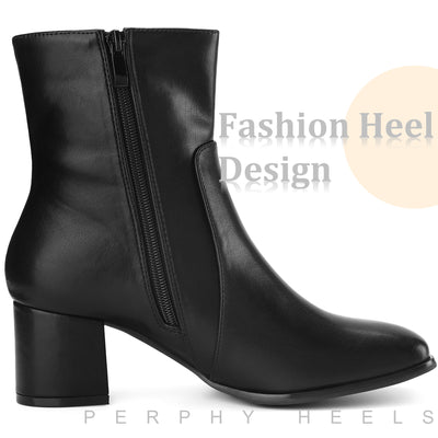 Square Toe Side Zip Chunky Heel Ankle Boots for Women