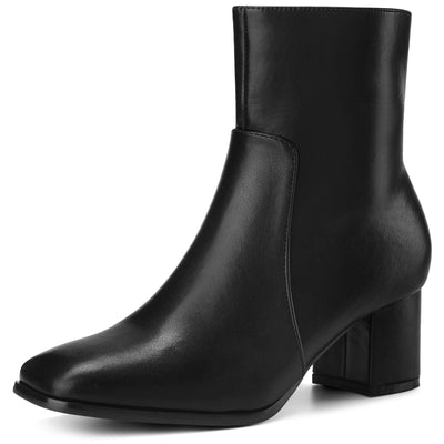 Square Toe Side Zip Chunky Heel Ankle Boots for Women