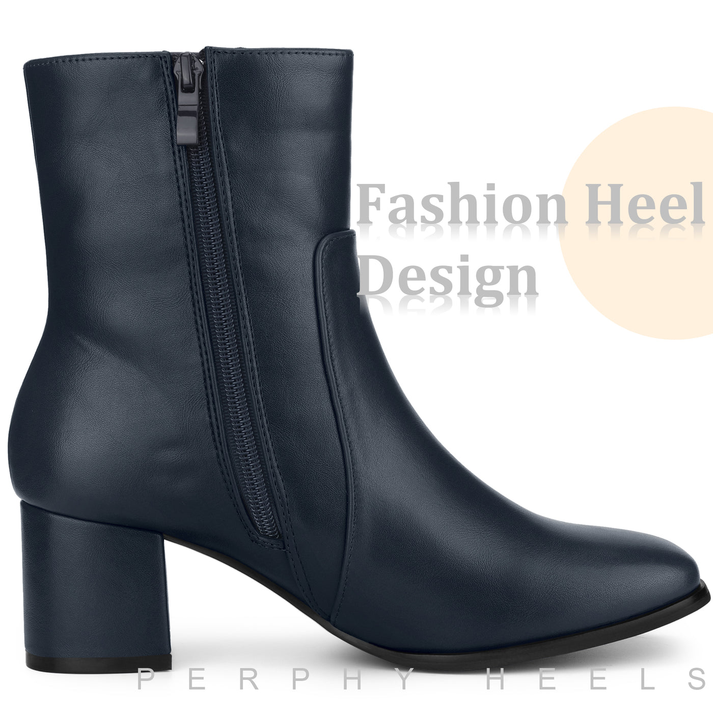 Bublédon Square Toe Side Zip Chunky Heel Ankle Boots for Women