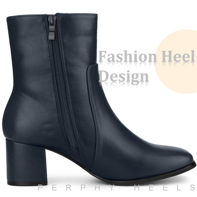 Square Toe Side Zip Chunky Heel Ankle Boots for Women