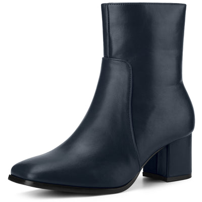 Bublédon Square Toe Side Zip Chunky Heel Ankle Boots for Women