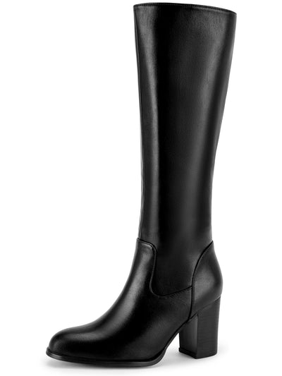Bublédon Round Toe Chunky Heel Knee High Boots for Women