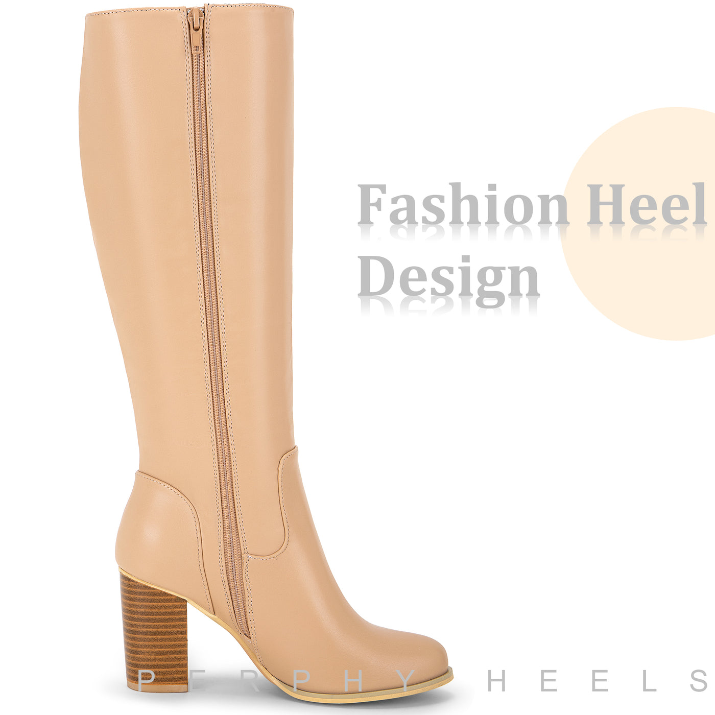 Bublédon Round Toe Chunky Heel Knee High Boots for Women